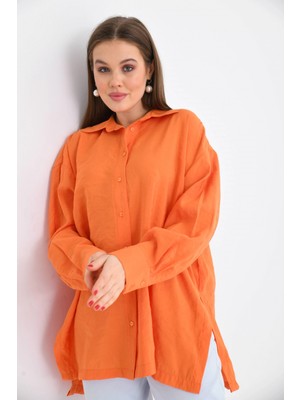 Parkkaron Kadın Orange Oversize Uzun Kol Basic Gömlek