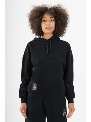 Maraton Comfort Kadın Kapüşonlu  Siyah Sweatshirt