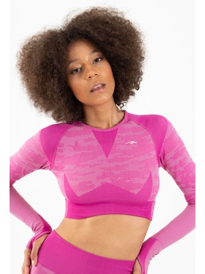 Maraton Active Kadın Dokulu Seamless Dikişsiz Uzun Kollu Crop Top