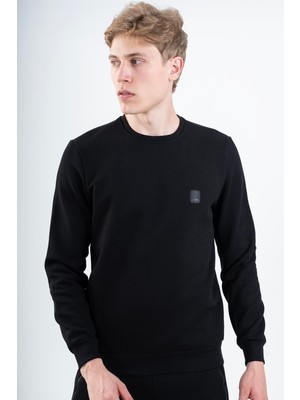 Maraton Regular Erkek Bisiklet Yaka  Siyah Sweatshirt