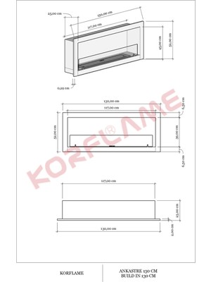 Korflame Ankastre 130 cm Bioetanol Şömine