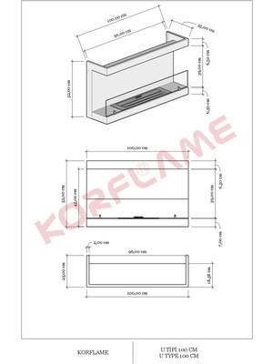 Korflame U Tipi 100 cm Bioetanol Şömine