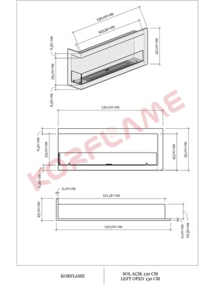 Korflame Sol Açık 130 cm Bioetanol Şömine