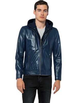 Basics & More Erkek Kapüşonlu Deri Ceket - E88K