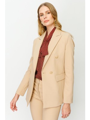 Nazen Giyim Düğmeli Blazer Camel Kadın Ceket 4201-2K4