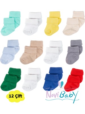 Novibaby 12'li Bambu Yenidoğan Bebek Çorap I Mix Boy I Kız Erkek Bebek Çorabı