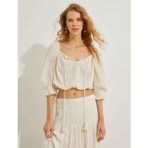 Salaş Crop Bluz Balon Kollu Kare Yaka