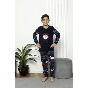 Erkek Çocuk 4236 Basketball Desenli Polar Pijama Takım Lacivert