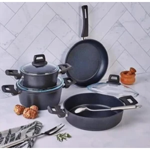 TE5004 Ideal 7 Parça Granit Tencere Seti Gri