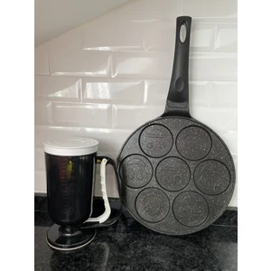 Yüz Emojili 28 cm Granit Döküm Pankek Tavası ve Hamur Porsiyonlayıcı