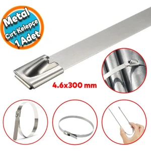 Cırt Kelepçe Metal Paslanmaz Çelik Kablo Zip Bağı Çok Amaçlı Bağlama 4.6X300 1 Adet