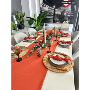 Decamor Home Keten Dokulu Dertsiz Kiremit - Turuncu Uzun Runner