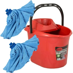 12 Litre Sıkmalı Temizlik Mop Kovası+2 Adet Mikrofiber Havlu Mop Paspası Hediye Süper Emici Efsane