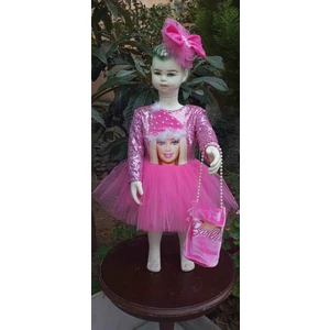 Niliya Çocuk Giyim Uzun Kollu Bereli Barbie Payet Tütü Elbise
