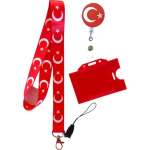 Dodo Bone Türk Bayrağı Yoyo ve  Boyun Askı Ipi; Kart Askı Ipi; Kırmızı  Yatay Kartlık ,yaka Kartı,