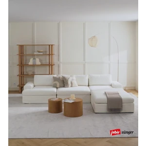 Mode Siesta Pro Kuş Tüyü Köşe Koltuk Takımı 4 Modül 01 Kırık Beyaz Keten Kumaş Işbir Sünger(Dairenize Teslim)