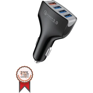 C20 4 Port Araç Hızlı Şarj 3.0 Çift USB Adaptörü Siyah
