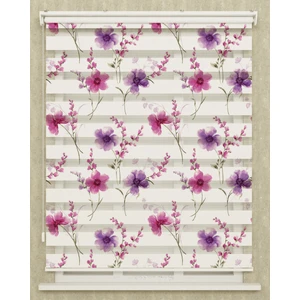 Vanilya Home Mutfak Odası Mor Çiçekler Baskılı Zebra Perde