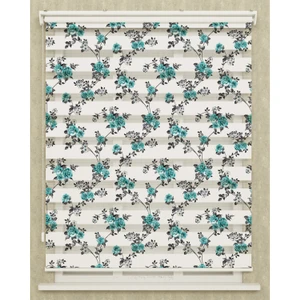Vanilya Home Mutfak Odası Turkuaz Çiçekler Baskılı Zebra Perde