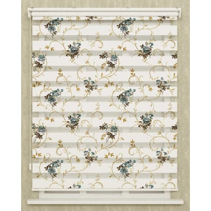 Vanilya Home Mutfak Odası Turkuaz Çiçekler Ve Dallar Baskılı Zebra Perde