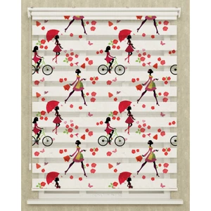 Vanilya Home Çocuk Odası Şemsiyeli - Bisikletli Balerin Kızlar Baskılı Zebra Perde