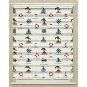 Vanilya Home Çocuk Odası Denizci Dümeni Ve Palmiye Baskılı Zebra Perde