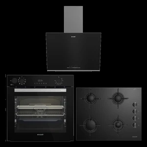 Yeni Model Siyah Buhar Destekli Cam Ankastre Set