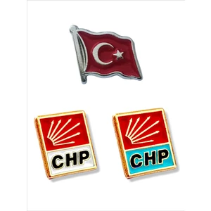 Yörük Tasarım Türk Bayrağı & Chp 3 Adet Yaka Rozeti (2chp,1tütk Bayrağı)