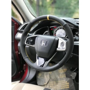 Honda Cıvıc Fc5 Araç Için Sarı Yüzüklü Karbon Nubuk Deri Araç  Direksiyon Kılıfı
