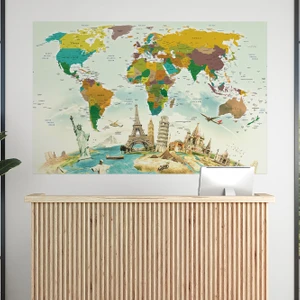Dünya Haritası Eğitici Öğretici Duvar Sticker, Fiziki Dünya Haritası, Kreş Için Dünya Haritası