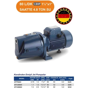 Elektrikli JET1500AH Jet Tipi 1.5 Kw 2 Hp Su Aktarma Basınç , Bahçe Sulama Kuyu Çekme Pompası
