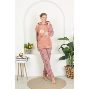 Kışlık Well Soft Kapüşonlu ve Kanguru Cepli Peluş Pijama Takım