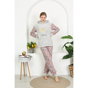 Kışlık Well Soft Kapüşonlu ve Kanguru Cepli Peluş Pijama Takım