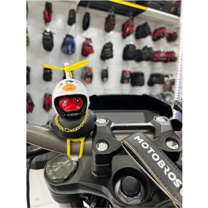 Sevimli Pervaneli Kasklı Siyah Ördek Yapışkanlı Araba ve Motosiklet Gidon Aksesuarı