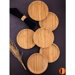 6 Adet Bambu Yuvarlak Servis Sunum Seti 20 x 20 cm