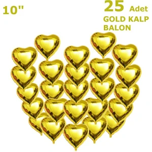 Patladı Gitti 25 Adet Gold Kalp Folyo Balon 10 Inç