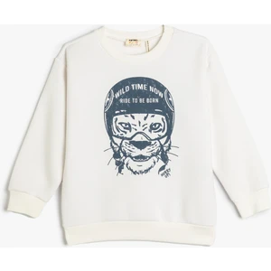 Sweatshirt Kaplan Baskılı Bisiklet Yaka Uzun Kollu Şardonlu