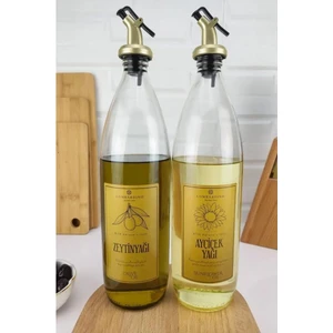 Vetro 2'li Zeytinyağı ve Sıvıyağ Şişesi Gold Etiketli Yağdanlık 1000 ml SH-0024