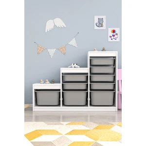 Swiss 9 Gri Sepetli Beyaz Gövde Çok Amaçlı Dolap