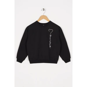 Kız Çocuk Siyah Renkli Minimalist Kalp Baskılı Sweatshirt