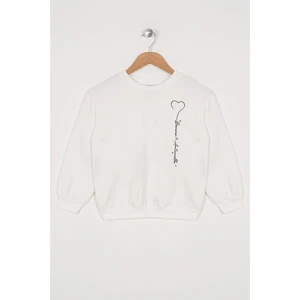 Kız Çocuk Ekru Renkli Minimalist Kalp Baskılı Sweatshirt