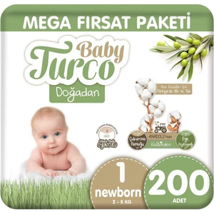 Baby Turco Doğadan Mega Fırsat Paketi Bebek Bezi 1 Numara Newborn 200 Adet