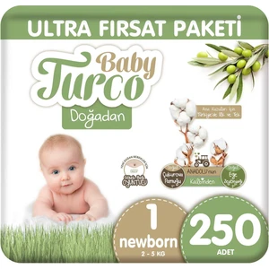 Baby Turco Doğadan Ultra Fırsat Paketi Bebek Bezi 1 Numara Newborn 250 Adet