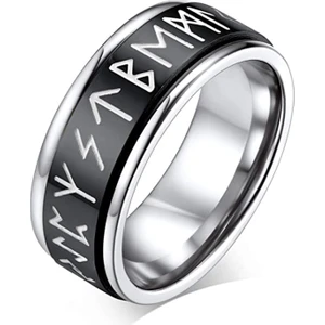 Beyaz Harfli Moda Çift Yüzüğü Ginza Siyah Arka Plan - Dönen Halka (Yurt Dışından)