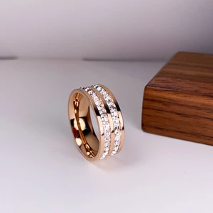 Moda Çift Yüzük Rose Gold-Çift Sıralı Kare Pırlanta (Yurt Dışından)
