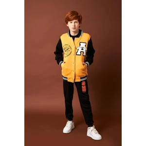 001 Baskı Detaylı Erkek Çocuk Kolej Ceket Hardal