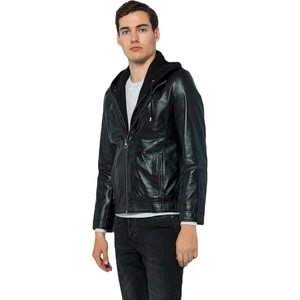 Basics & More Erkek Kapüşonlu Deri Ceket - E88K