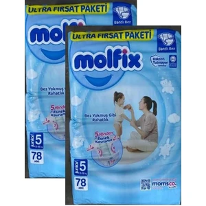 Molfıx 5 Numara 11-18 kg Junior Ultra Fırsat Paketi 78 Adet Bebek Bezi x 2 Ad Toplam 156 Adet