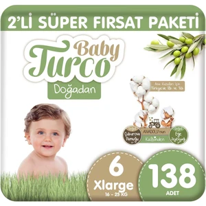 Baby Turco Doğadan 2'li Süper Fırsat Paketi Bebek Bezi 6 Numara Xlarge 138 Adet
