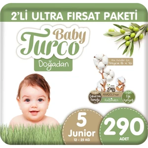 Baby Turco Doğadan 2'li Ultra Fırsat Paketi Bebek Bezi 5 Numara Junior 290 Adet